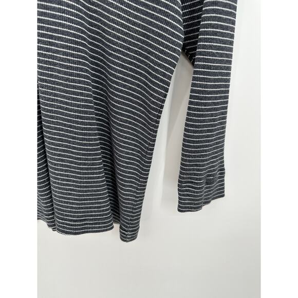 Fresh Produce Womens Shirt Large Gray White Striped V-Neck Long Sleeve Top - Picture 3 of 6